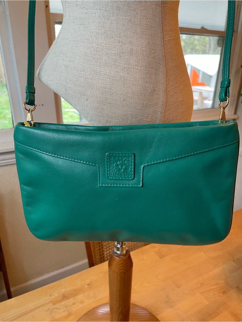 Anne Klein Teal Leather Crossbody Bag